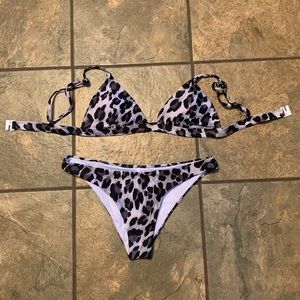 Black and white cheetah print bikini set.